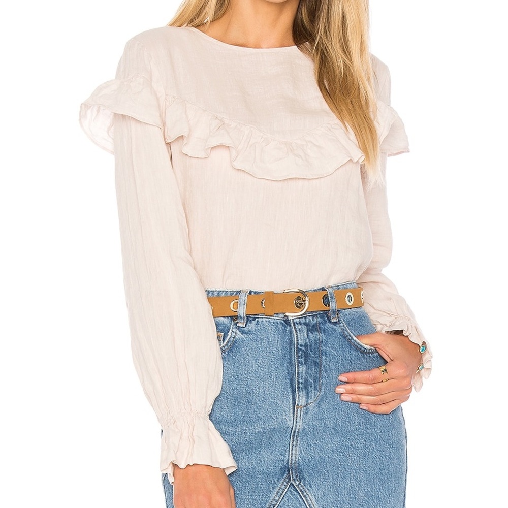 Anine Bing Linen Ruffle Top in blush size Large